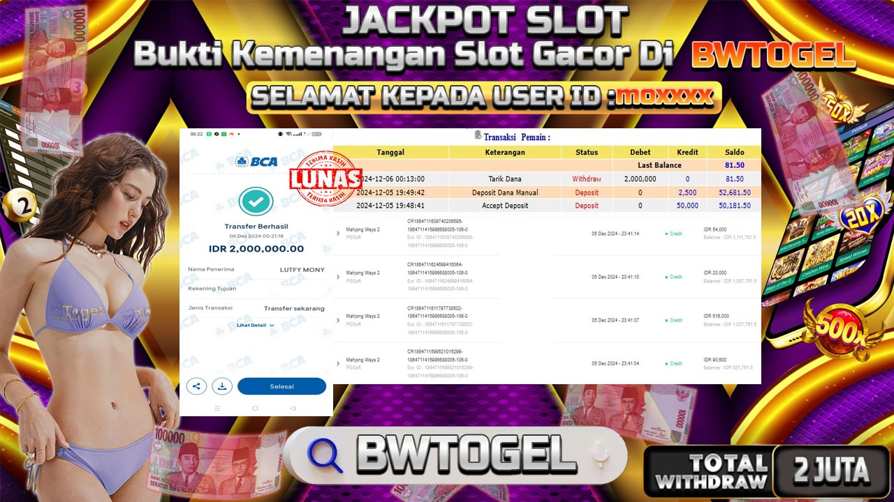 BUKTI JACKPOT SLOT MAHJONG WAYS 2 TERPERCAYA DI INDONESIA TGL 06-12-2024