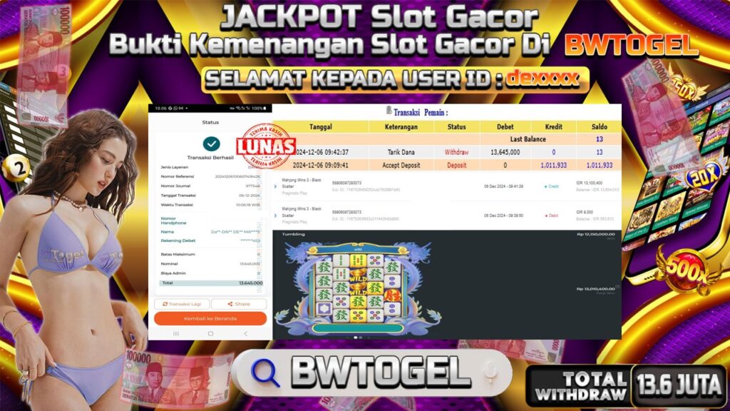 BUKTI JACKPOT SLOT MAHJONG WINS 3 – BLACK SCATTER TERPERCAYA DI INDONESIA TGL 06-12-2024