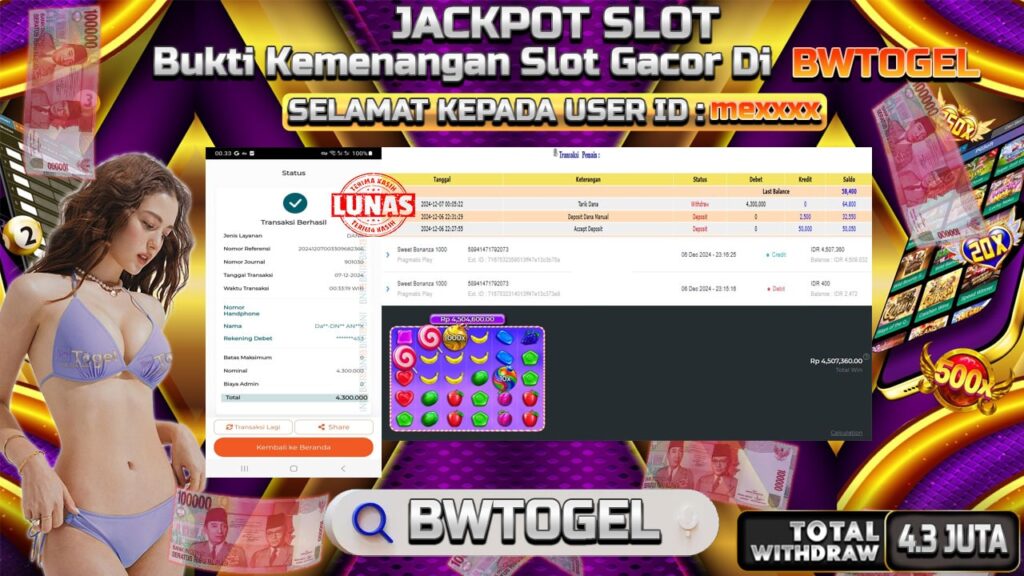 BUKTI JACKPOT SLOT SWEET BONANZA 1000 TERPERCAYA DI INDONESIA TGL 07-12-2024