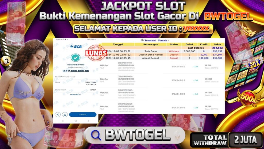 BUKTI JACKPOT SLOT MAHJONG WAYS TERPERCAYA DI INDONESIA TGL 07-12-2024