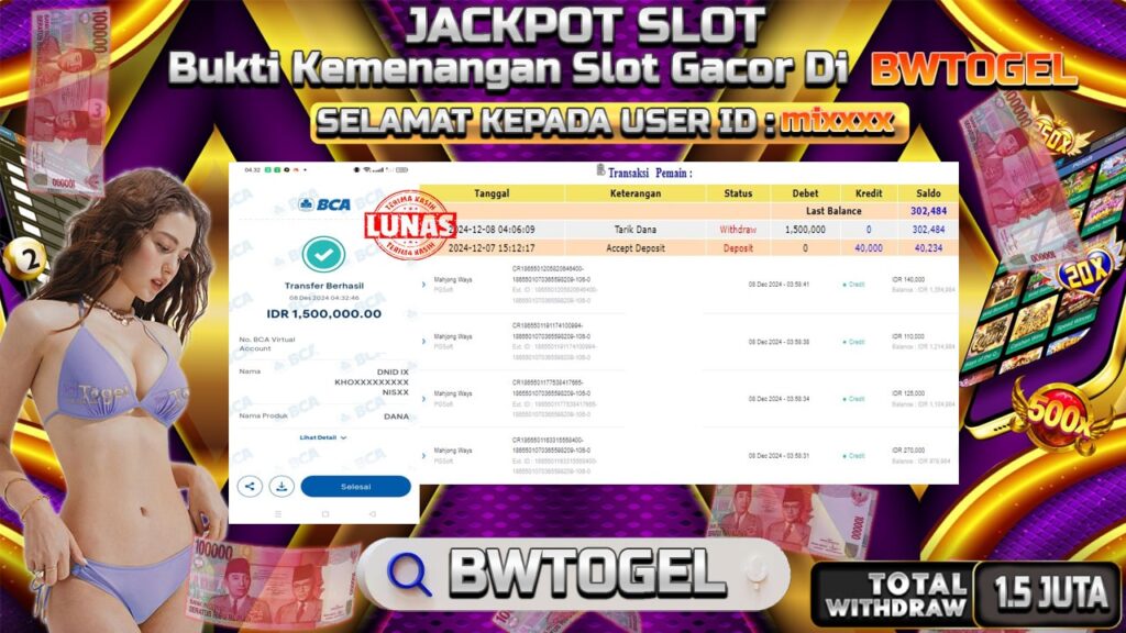 BUKTI JACKPOT SLOT MAHJONG WAYS TERPERCAYA DI INDONESIA TGL 08-12-2024