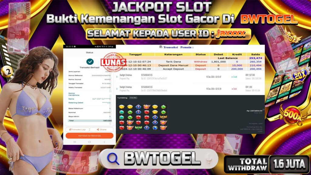 BUKTI JACKPOT SLOT STARLIGHT CHRISTMAS TERPERCAYA DI INDONESIA TGL 10-12-2024