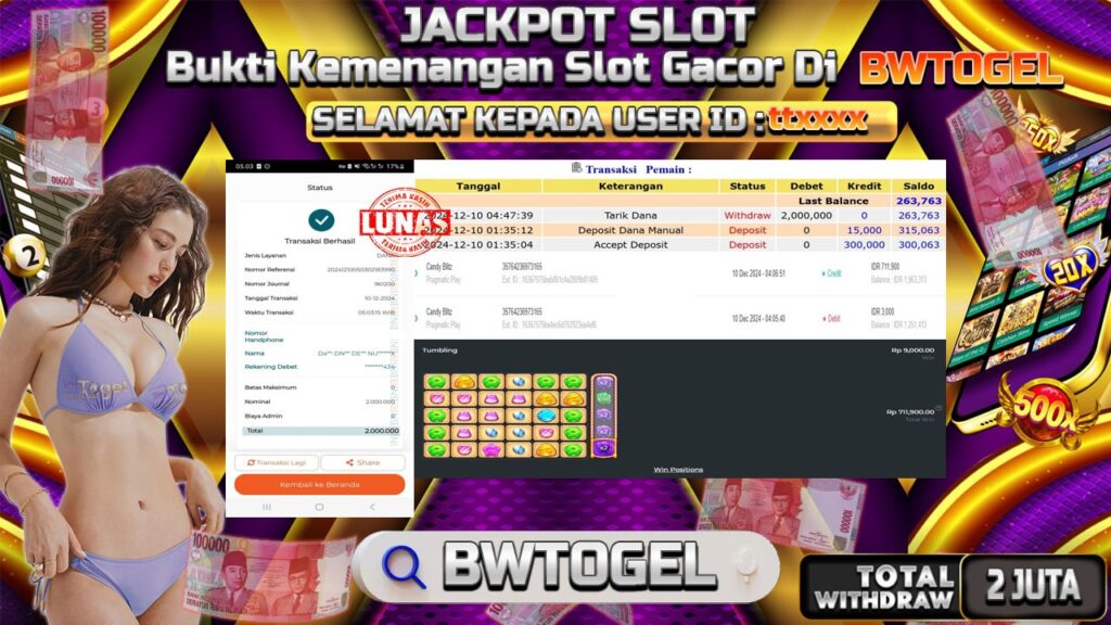 BUKTI JACKPOT SLOT CANDY BLITZ TERPERCAYA DI INDONESIA TGL 10-12-2024