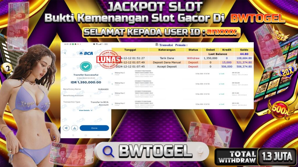 BUKTI JACKPOT SLOT MAHJONG WAYS 2 TERPERCAYA DI INDONESIA TGL 12-12-2024