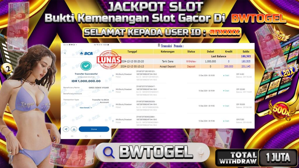 BUKTI JACKPOT SLOT WILD BOUNTY SHOWDOWN TERPERCAYA DI INDONESIA TGL 13-12-2024