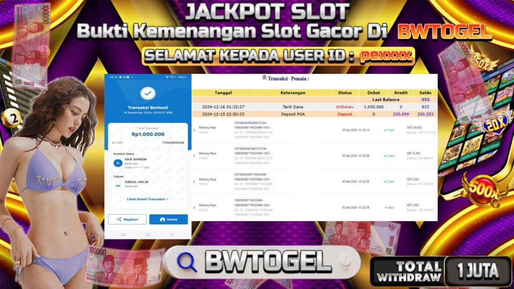 BUKTI JACKPOT SLOT MAHJONG WAYS TERPERCAYA DI INDONESIA TGL 16-12-2024